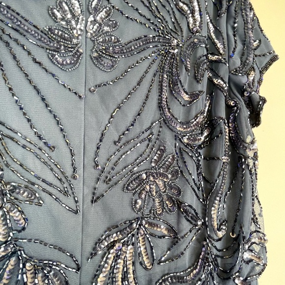 ADRIANNA PAPELL Womens Sequined Long Evening Gown Navy Size 12 | Short Sleeve - Picture 8 of 12